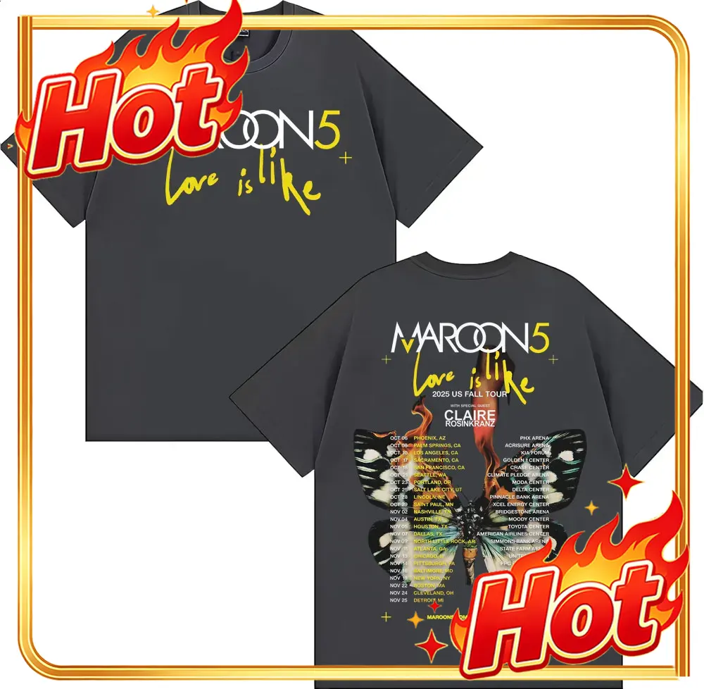 Street Fashion Men 2025 - T-shirt Band Maroon 5 Love Is